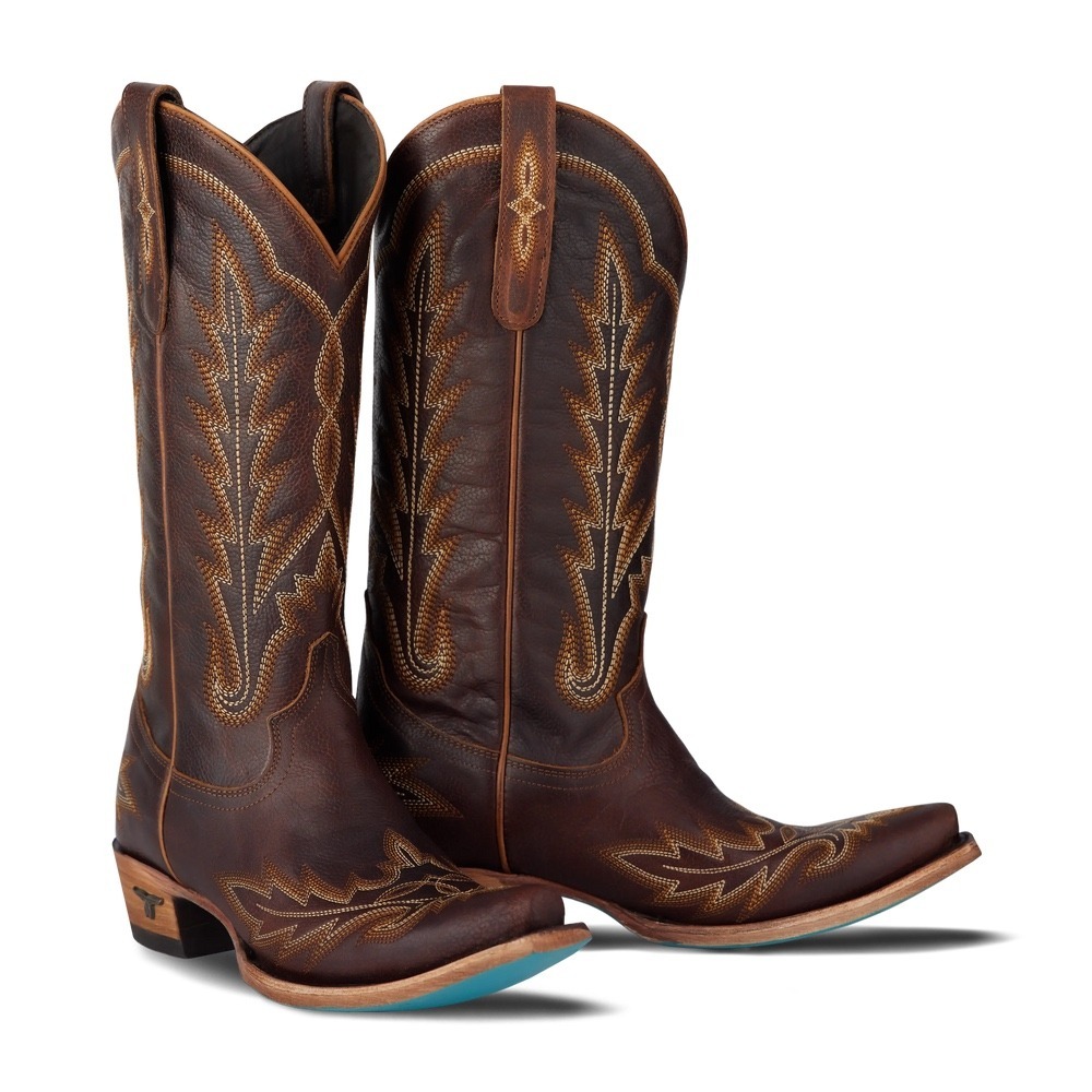 NEW Lane Lexington Cowboy Boots Cognac Leather Western Snip‎ Toe Embroidered 8.5